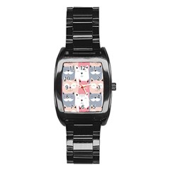 Cute Seamless Pattern With Cats Stainless Steel Barrel Watch