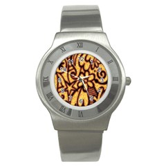 Background-pattern Stainless Steel Watch