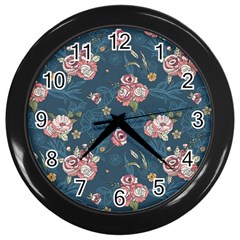 Vintage Flowers Pattern Wall Clock (black) by Jancukart