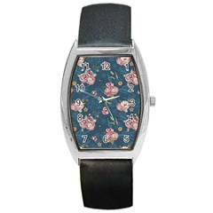 Vintage Flowers Pattern Barrel Style Metal Watch