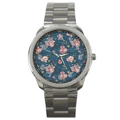 Vintage Flowers Pattern Sport Metal Watch