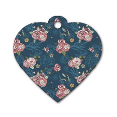 Vintage Flowers Pattern Dog Tag Heart (two Sides) by Jancukart