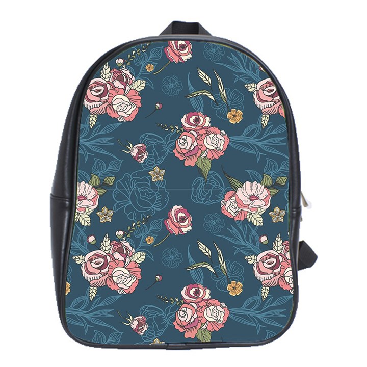 Vintage Flowers Pattern School Bag (XL)