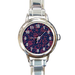 Seamless Space Pattern Round Italian Charm Watch by Jancukart