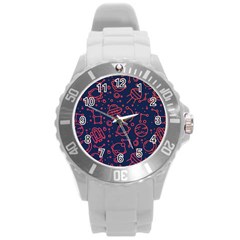 Seamless Space Pattern Round Plastic Sport Watch (l)