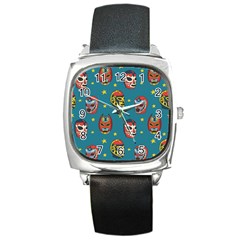 Mask Pattern Square Metal Watch