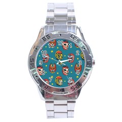 Mask Pattern Stainless Steel Analogue Watch