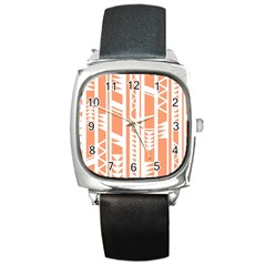 Tribal-pattern Square Metal Watch