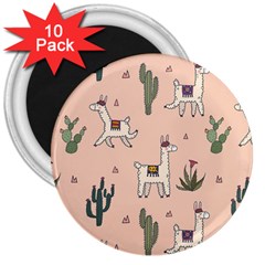 Llamas+pattern 3  Magnets (10 Pack) 