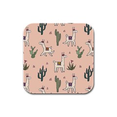 Llamas+pattern Rubber Square Coaster (4 Pack) by Jancukart