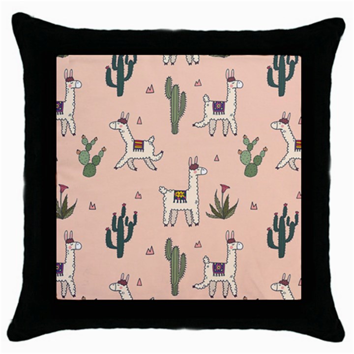 Llamas+pattern Throw Pillow Case (Black)