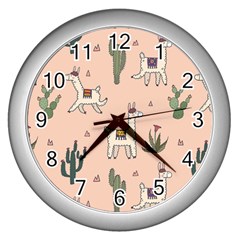 Llamas+pattern Wall Clock (silver) by Jancukart