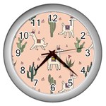 Llamas+pattern Wall Clock (Silver) Front