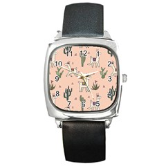 Llamas+pattern Square Metal Watch