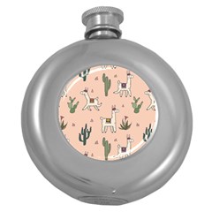 Llamas+pattern Round Hip Flask (5 Oz)