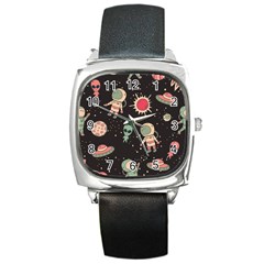 Space Pattern Cartoon Square Metal Watch