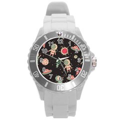 Space Pattern Cartoon Round Plastic Sport Watch (l)