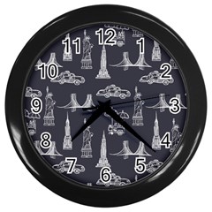 Nyc Pattern Wall Clock (black) by Jancukart