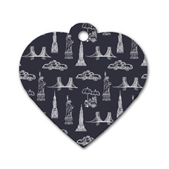 Nyc Pattern Dog Tag Heart (two Sides)