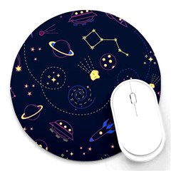 Cartoon-space-seamless-pattern-vectors Round Mousepads by Jancukart