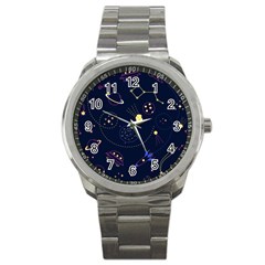 Cartoon-space-seamless-pattern-vectors Sport Metal Watch