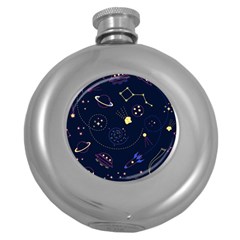 Cartoon-space-seamless-pattern-vectors Round Hip Flask (5 Oz)