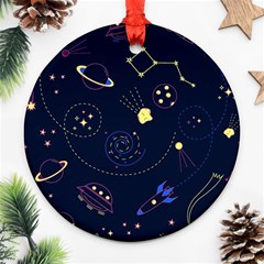 Cartoon-space-seamless-pattern-vectors Round Ornament (two Sides)