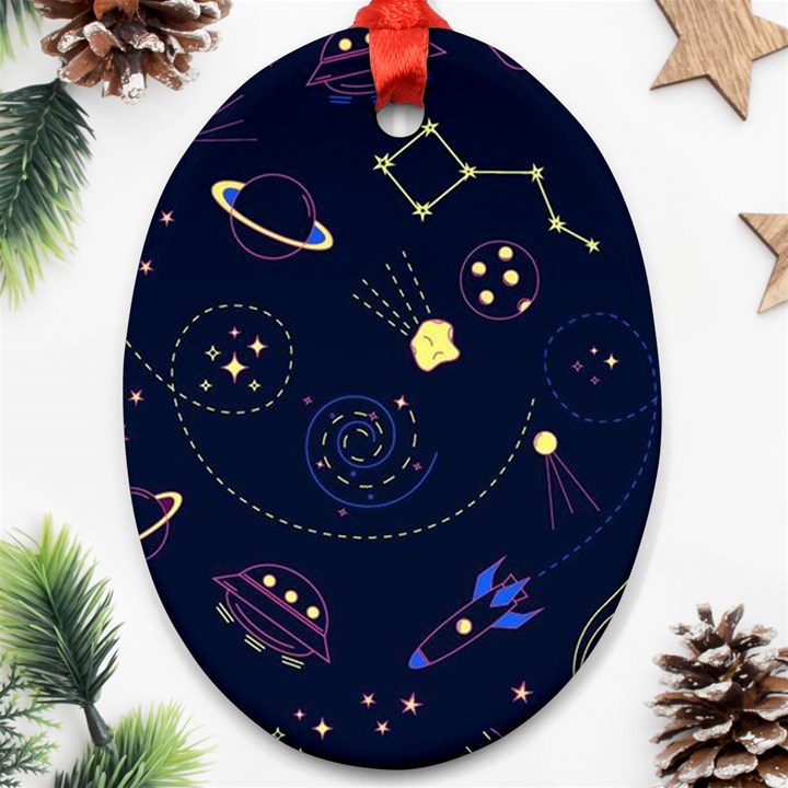 Cartoon-space-seamless-pattern-vectors Oval Ornament (Two Sides)