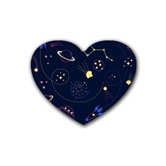 Cartoon-space-seamless-pattern-vectors Rubber Heart Coaster (4 Pack)