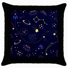 Cartoon-space-seamless-pattern-vectors Throw Pillow Case (black)