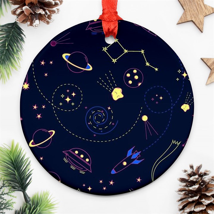 Cartoon-space-seamless-pattern-vectors Round Ornament (Two Sides)