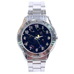 Cartoon-space-seamless-pattern-vectors Stainless Steel Analogue Watch