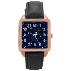 Cartoon-space-seamless-pattern-vectors Rose Gold Leather Watch  by Jancukart