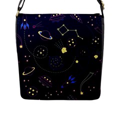 Cartoon-space-seamless-pattern-vectors Flap Closure Messenger Bag (l)