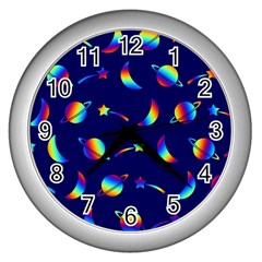 Space-pattern Colourful Wall Clock (silver)