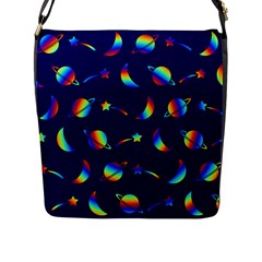 Space-pattern Colourful Flap Closure Messenger Bag (l)