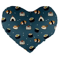 Sushi Pattern Large 19  Premium Flano Heart Shape Cushions