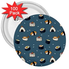 Sushi Pattern 3  Buttons (100 Pack) 