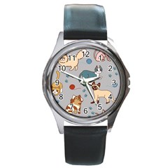 Cats Pattern Round Metal Watch by Jancukart