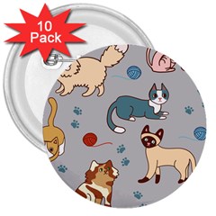 Cats Pattern 3  Buttons (10 Pack)  by Jancukart