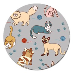 Cats Pattern Magnet 5  (round) by Jancukart