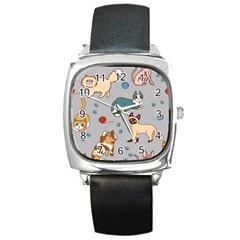 Cats Pattern Square Metal Watch