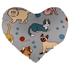 Cats Pattern Large 19  Premium Heart Shape Cushions by Jancukart