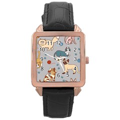 Cats Pattern Rose Gold Leather Watch  by Jancukart