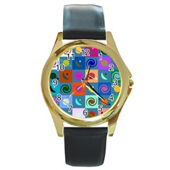 Space-pattern Multicolour Round Gold Metal Watch by Jancukart