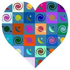 Space-pattern Multicolour Wooden Puzzle Heart