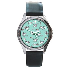 Unicorn Patterns Round Metal Watch