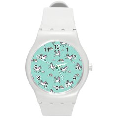 Unicorn Patterns Round Plastic Sport Watch (m)