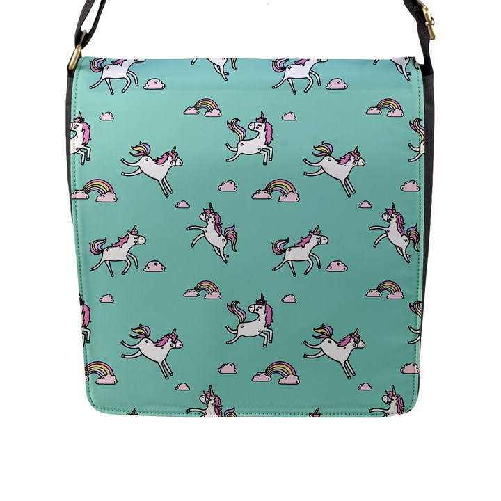 Unicorn Patterns Flap Closure Messenger Bag (L)