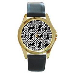 Background Pattern Round Gold Metal Watch